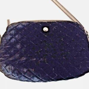 NINE WEST Black Velvet Quilted HANDBAG Small Crossbody Snap Adjustable Strap